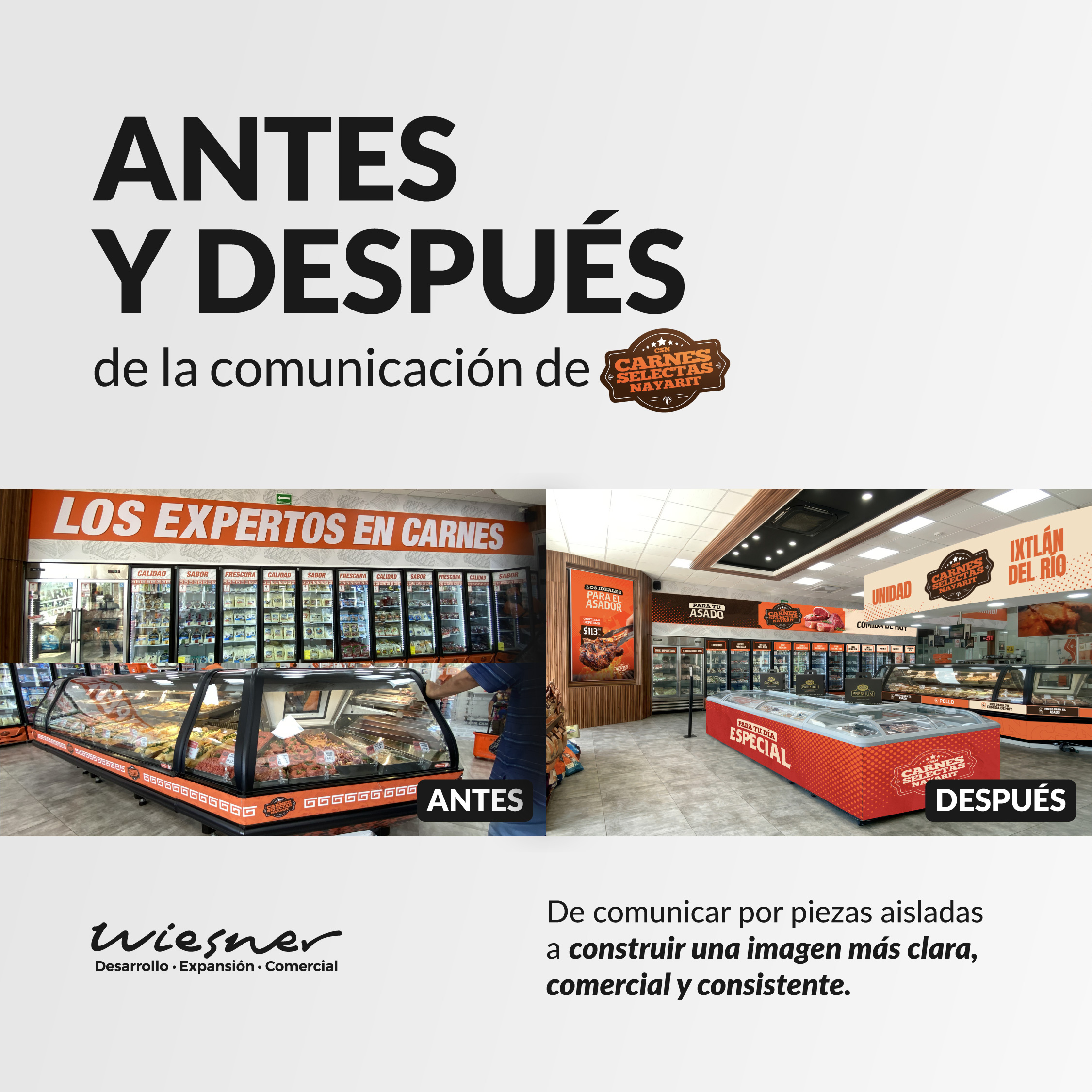 Transformación comercial retail de Carnes Selectas Nayarit antes y después